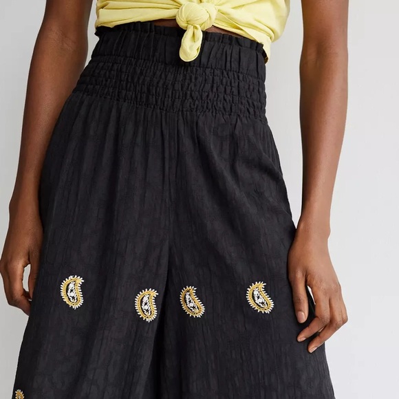 Anthropologie embroidered Smocked Wide-Leg Pants - Picture 6 of 8